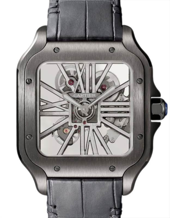Santos De Cartier Large Black ADLC Steel Skeleton Dial WHSA0009