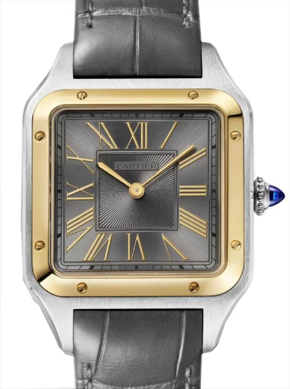 Cartier Santos-Dumont Large Quartz Steel Yellow Gold Bezel Gray Dial W2SA0028 - BRAND NEW