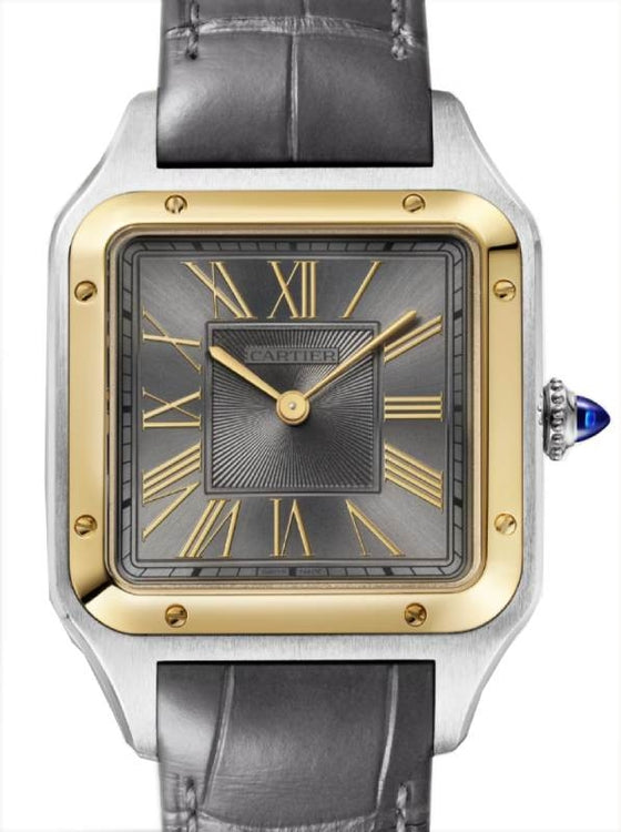 Cartier Santos-Dumont Large Quartz Steel Yellow Gold Bezel Gray Dial W2SA0028 - BRAND NEW