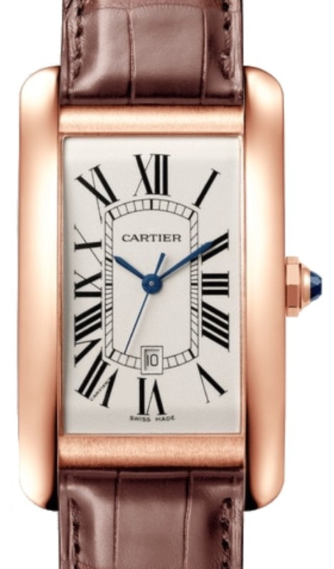 Cartier Tank Am?ricaine Men's Watch Automatic Large Rose Gold Silver Dial Alligator Leather Strap W2609156 - BRAND NEW