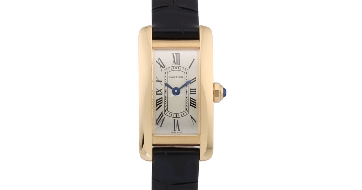 Cartier Tank Americaine Mini Quartz Yellow Gold Silver Dial Leather Strap WGTA0353