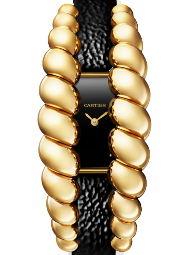 Cartier Tressage Quartz 18K Yellow Gold Black Lacquer Dial HPI01689