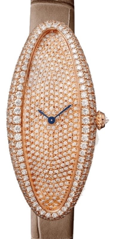 Cartier Baignoire Allongee Ladies Watch Manual-Winding Medium Rose Gold Diamond Bezel Diamond Dial Alligator Leather Strap WJBA0010 - BRAND NEW