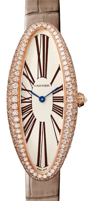 Cartier Baignoire Allongee Medium Rose Gold/Diamonds Silver Dial WJBA0006