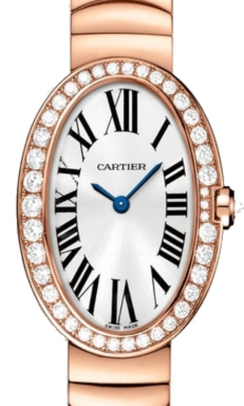Cartier Baignoire Ladies Watch Small Quartz Rose Gold Diamond Bezel Silver Dial Rose Gold Bracelet WB520002 - BRAND NEW