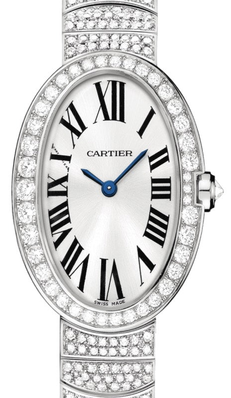 Cartier Baignoire Women's Watch Small Quartz White Gold Diamonds Silver Dial White Gold Diamond Bracelet WB520011 - BRAND NEW