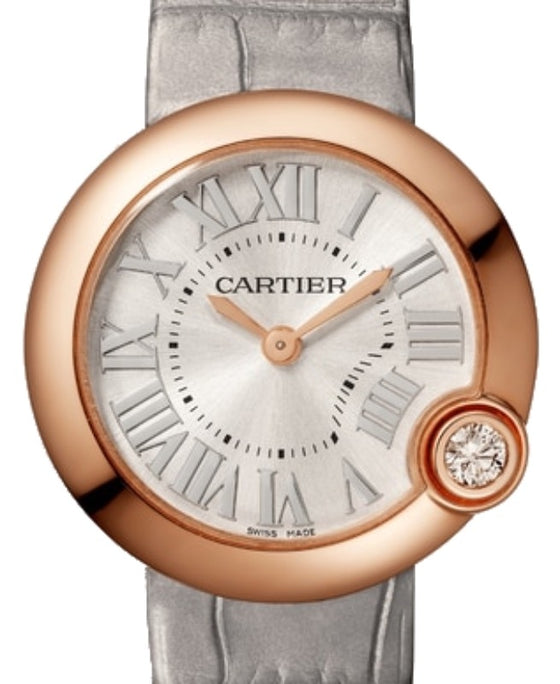 Cartier Ballon Blanc de Cartier Quartz Rose Gold 30mm Silver Dial Leather Strap WGBL0005 - BRAND NEW
