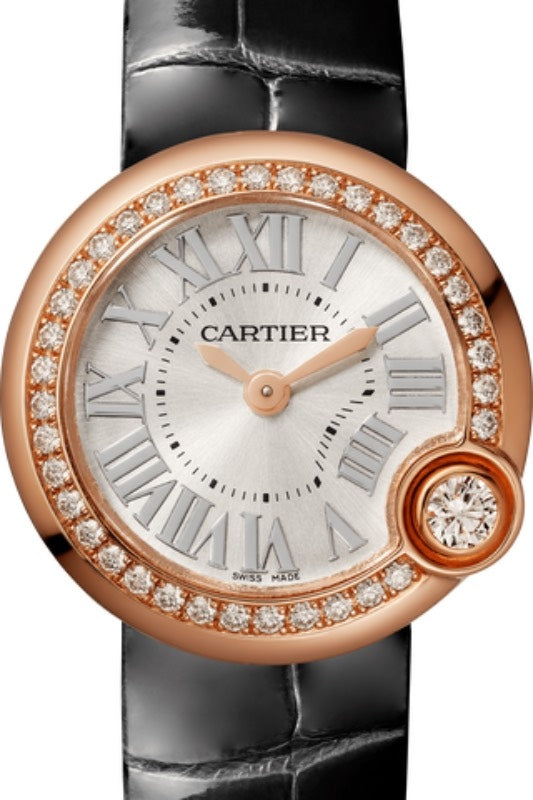 Cartier Ballon Blanc de Cartier Ladies Watch Quartz Rose Gold Diamond Bezel 26mm Silver Dial Alligator Leather Strap WJBL0004 - BRAND NEW