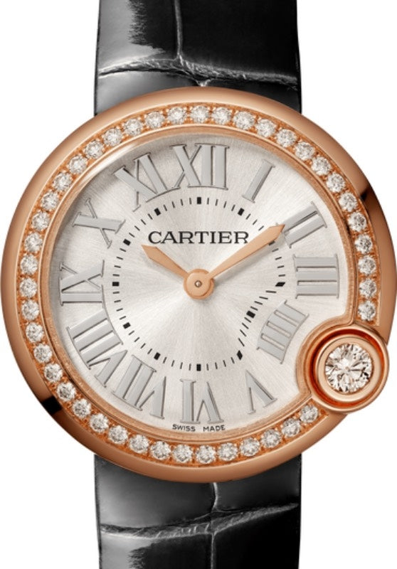 Cartier Ballon Blanc de Cartier Ladies Watch Quartz Rose Gold Diamond Bezel 30mm Silver Dial Alligator Leather Strap WJBL0005 - BRAND NEW