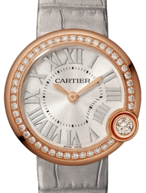Cartier Ballon Blanc de Cartier Ladies Watch Quartz Rose Gold Diamond Bezel 30mm Silver Dial Alligator Leather Strap WJBL0008 - BRAND NEW