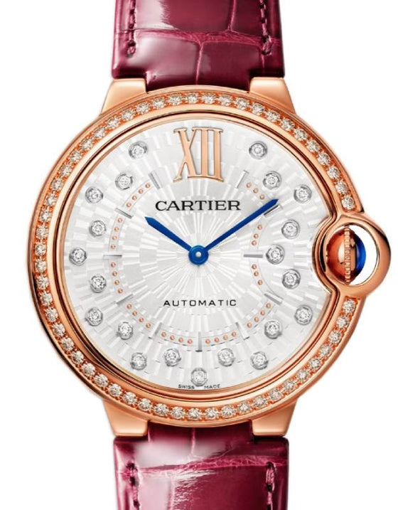 Cartier Ballon Bleu de Cartier 36mm Rose Gold Diamond Bezel & Dial Leather Strap WJBB0081 - BRAND NEW