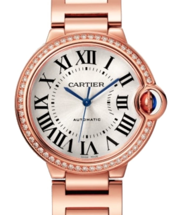 Cartier Ballon Bleu de Cartier 36mm Rose Gold Diamond Bezel Silver Dial WJBB0037