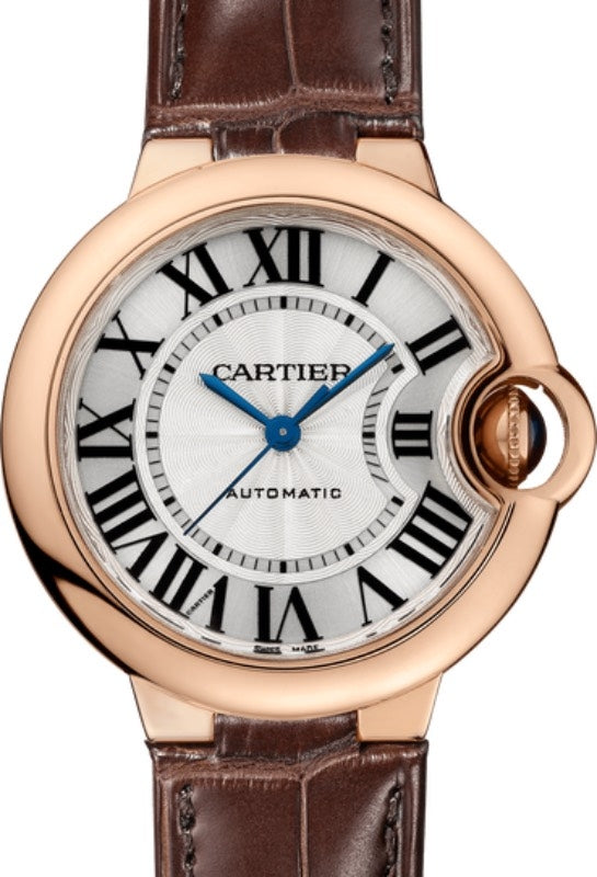 Cartier Ballon Bleu de Cartier Ladies Watch Automatic Rose Gold 33mm Silver Dial Alligator Leather Strap W6920069 - BRAND NEW