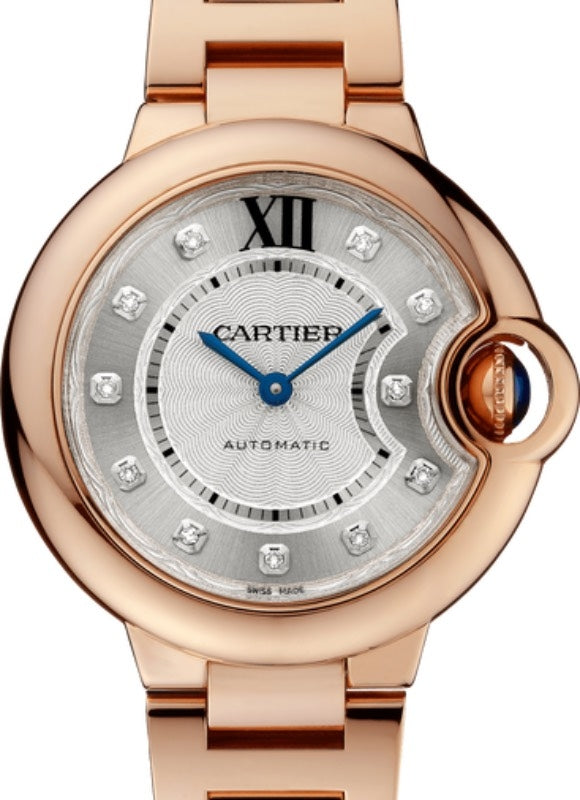 Cartier Ballon Bleu de Cartier Ladies Watch Automatic Rose Gold 33mm Silver Diamond Dial Rose Gold Bracelet WJBB0062 - BRAND NEW