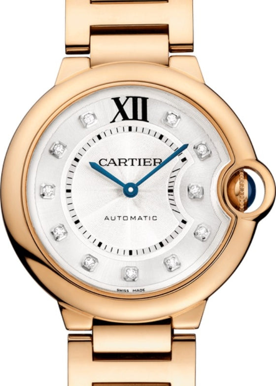 Cartier Ballon Bleu de Cartier Ladies Watch Automatic Rose Gold 36mm Silver Diamond Dial Rose Gold Bracelet WE902026 - BRAND NEW