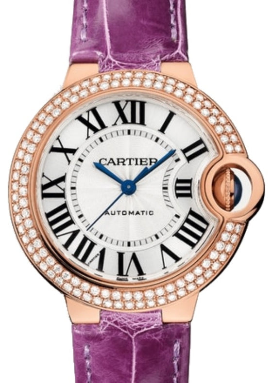 Cartier Ballon Bleu de Cartier 33mm Rose Gold/Diamonds Silver Dial Leather Strap WJBB0051 - BRAND NEW
