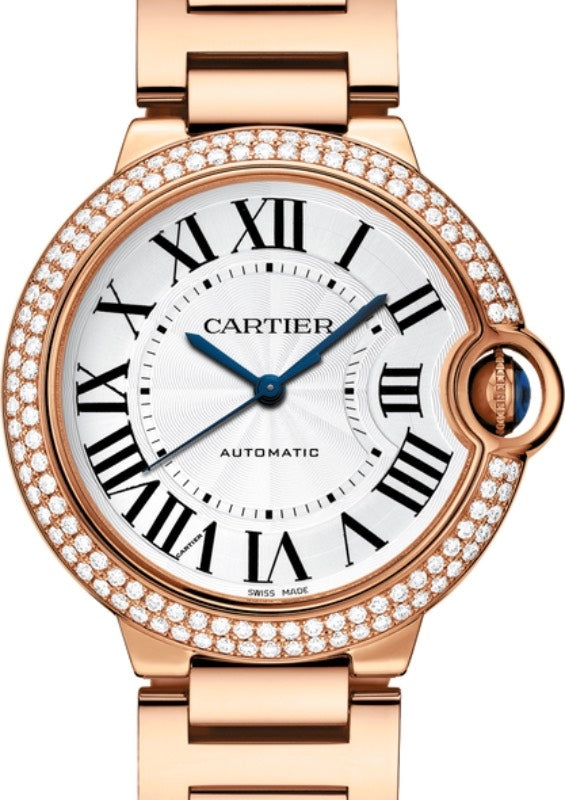 Cartier Ballon Bleu de Cartier Ladies Watch Automatic Rose Gold Diamond Bezel 36mm Silver Dial Rose Gold Bracelet WJBB0005 - BRAND NEW