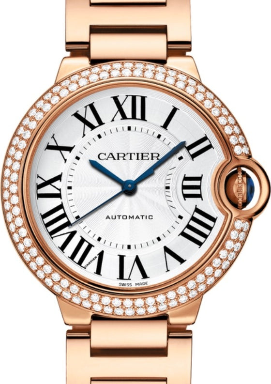 Cartier Ballon Bleu de Cartier Ladies Watch Automatic Rose Gold Diamond Bezel 36mm Silver Dial Rose Gold Bracelet WJBB0005 - BRAND NEW