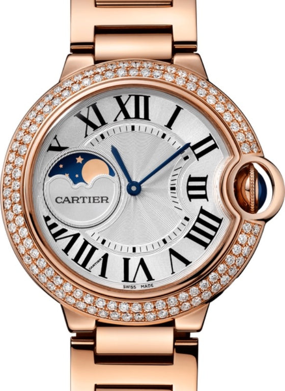 Cartier Ballon Bleu de Cartier Ladies Watch Automatic Rose Gold Diamond Bezel 37mm Silver Dial Rose Gold Bracelet WJBB0025 - BRAND NEW