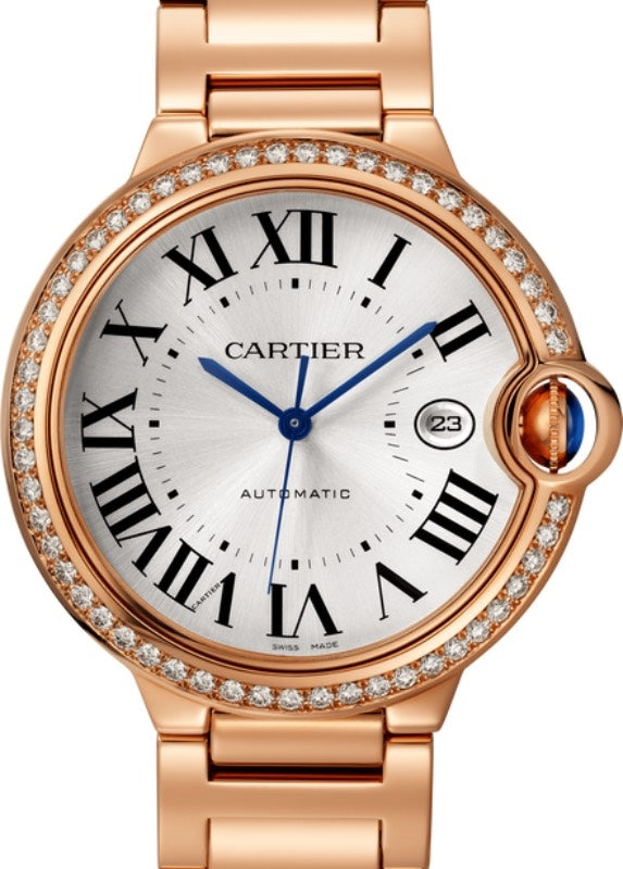 Cartier Ballon Bleu de Cartier Ladies Watch Automatic Rose Gold Diamond Bezel 42mm Silver Dial Rose Gold Bracelet WJBB0038 - BRAND NEW