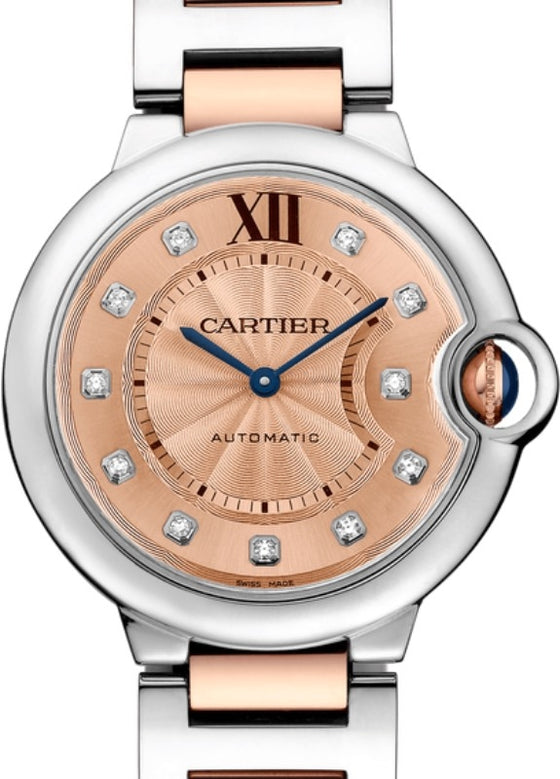 Cartier Ballon Bleu de Cartier Ladies Watch Automatic Stainless Steel 36mm Rose Gold Diamond Dial Steel Rose Gold Bracelet WE902054 - BRAND NEW