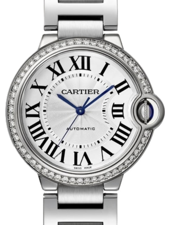Cartier Ballon Bleu de Cartier Steel Diamond Bezel 36mm Silver Dial W4BB0024 - BRAND NEW