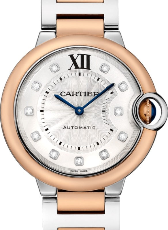 Cartier Ballon Bleu de Cartier Ladies Watch Automatic Stainless Steel Rose Gold 36mm Silver Diamond Dial Steel Rose Gold Bracelet W3BB0022 - BRAND NEW