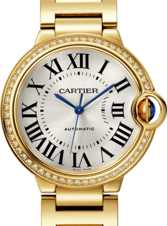 Cartier Ballon Bleu de Cartier Ladies Watch Automatic Yellow Gold Diamond Bezel 36mm Silver Dial Yellow Gold Bracelet WJBB0043 - BRAND NEW
