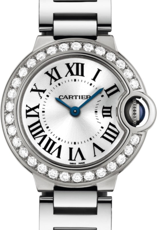 Cartier Ballon Bleu de Cartier Ladies Watch Quartz White Gold Diamond Bezel 28mm Silver Dial White Gold Bracelet WE9003Z3 - BRAND NEW
