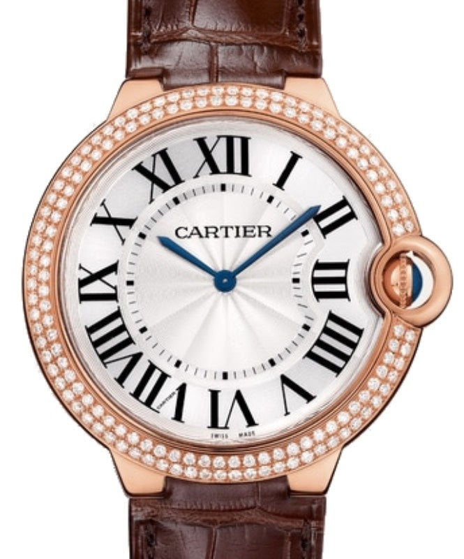 Cartier Ballon Bleu de Cartier Manual Winding Rose Gold Diamond Bezel 40mm Silver Dial Alligator Leather Strap WE902055 - BRAND NEW