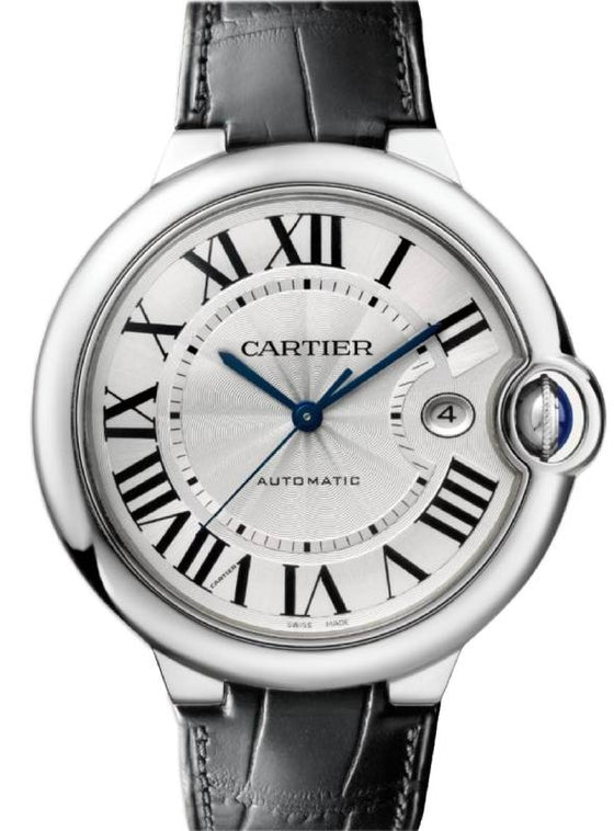 Cartier Ballon Bleu de Cartier Steel 42mm Silver Dial Leather Strap WSBB0026