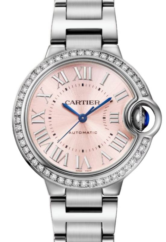 Cartier Ballon Bleu de Cartier Stainless Steel/Diamonds 33mm Pink Dial W4BB0037 - BRAND NEW