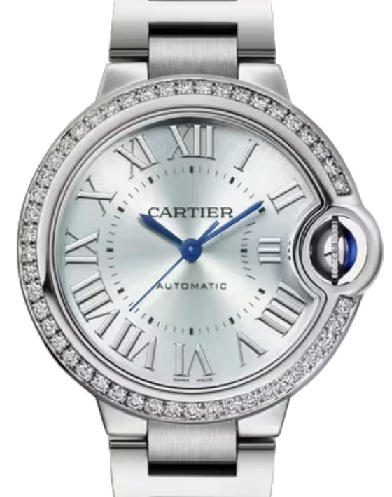 Cartier Ballon Bleu de Cartier Steel Diamond Bezel 33mm Blue Silver Dial W4BB0028 - BRAND NEW