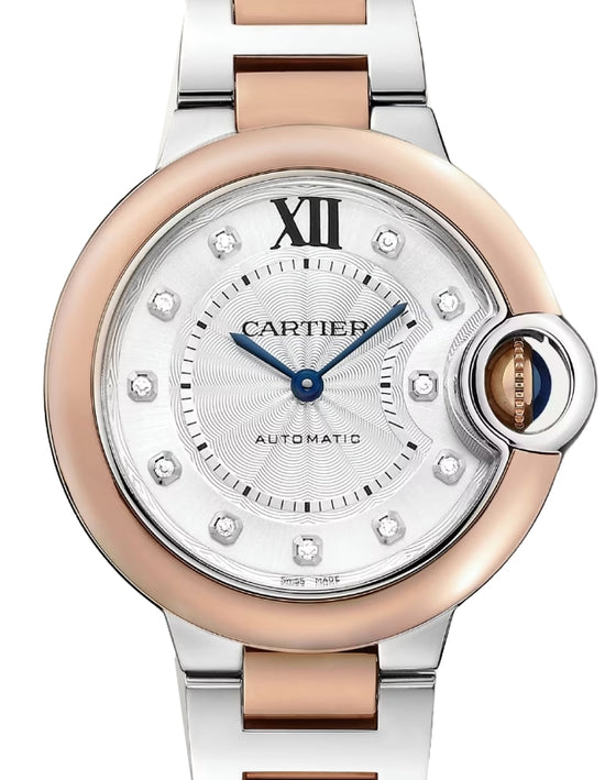 Cartier Ballon Bleu de Cartier 33mm Steel/Rose Gold Silver Diamond Dial W3BB0021 - BRAND NEW