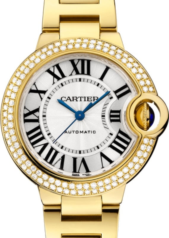 Cartier Ballon Bleu de Cartier Ladies Watch Automatic Yellow Gold Diamond Bezel 33mm Silver Dial Yellow Gold Bracelet WJBB0002 - BRAND NEW
