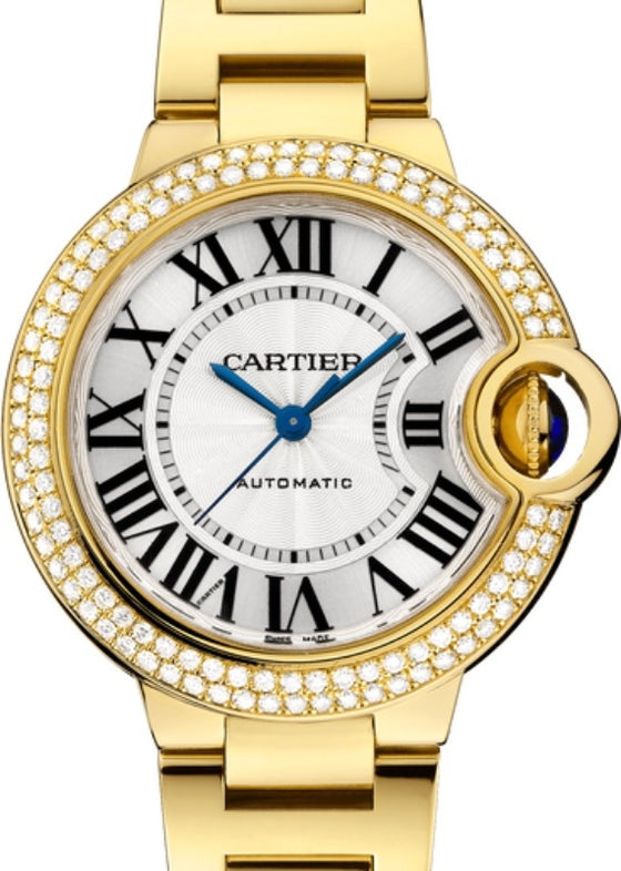 Cartier Ballon Bleu de Cartier Ladies Watch Automatic Yellow Gold Diamond Bezel 33mm Silver Dial Yellow Gold Bracelet WJBB0002 - BRAND NEW