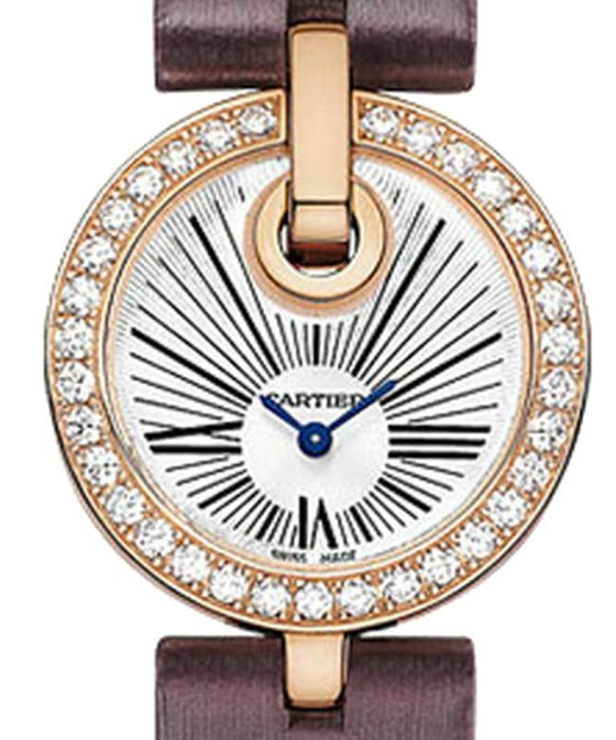 Cartier Captive De Cartier Women's Watch Quartz Rose Gold Diamonds 27mm Silver Dial Satin Leather Strap WG600007 - BRAND NEW