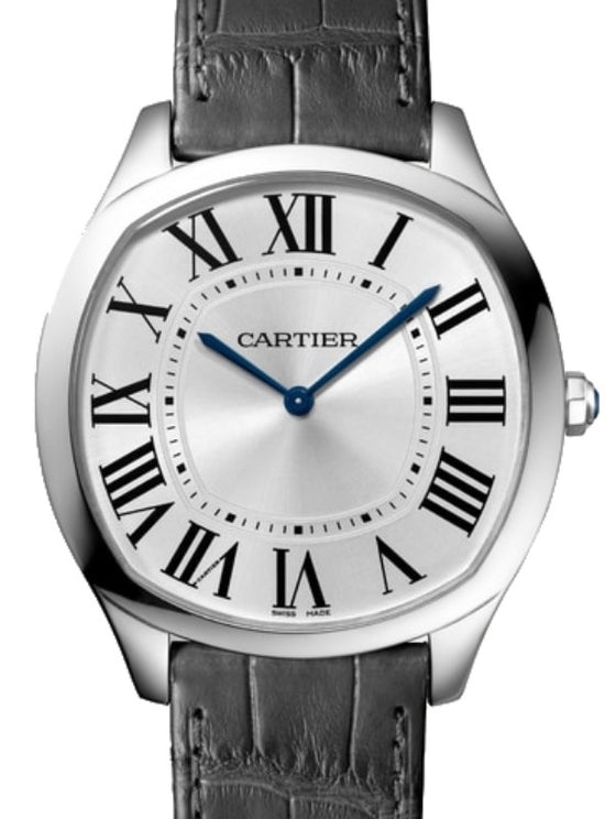 Cartier Drive De Cartier Extra-Flat Manual Winding Large White Gold Silver Dial Alligator Leather Strap WGNM0007 - BRAND NEW