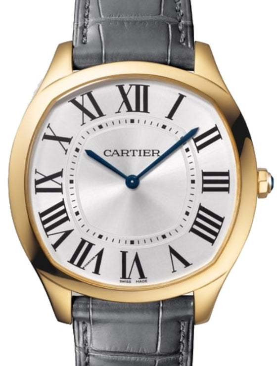 Cartier Drive De Cartier Extra-Flat Manual Winding Large Yellow Gold Silver Dial Alligator Leather Strap WGNM0011 - BRAND NEW