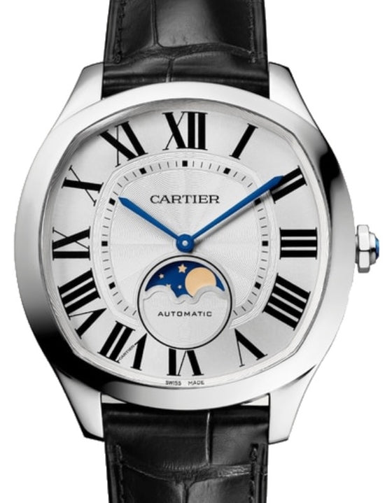 Cartier Drive de Cartier Moon Phases Men's Watch Automatic Large Stainless Steel Silver Dial Alligator Leather Strap WSNM0017 - BRAND NEW
