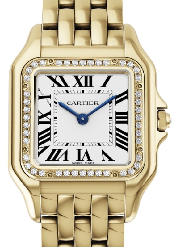 Panthere de Cartier Medium Quartz Yellow Gold Diamond Bezel Silver Dial WJPN0016