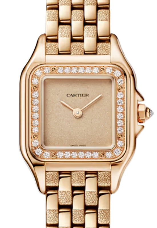 Panthere de Cartier Small Quartz Rose Gold Diamond Bezel Textured Bracelet WJPN0058