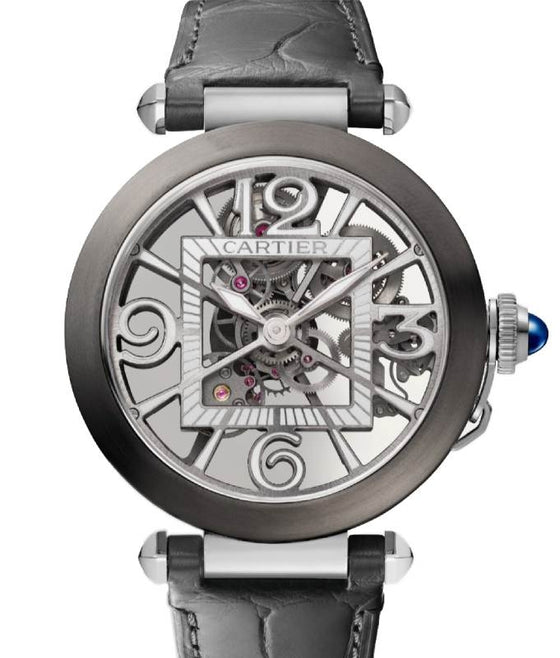 Cartier Pasha De Cartier Black ADLC Steel 41mm Skeleton Dial WHPA0017