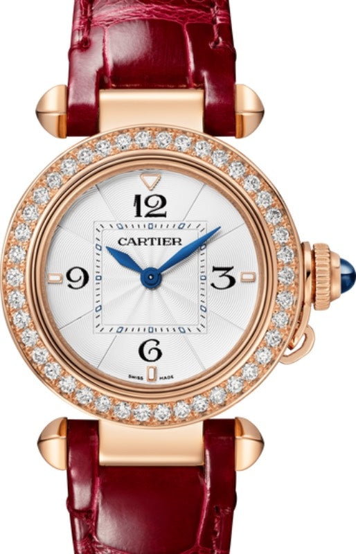 Cartier Pasha De Cartier Quartz Rose Gold/Diamonds 30mm Silver Dial Leather Strap WJPA0017 - BRAND NEW