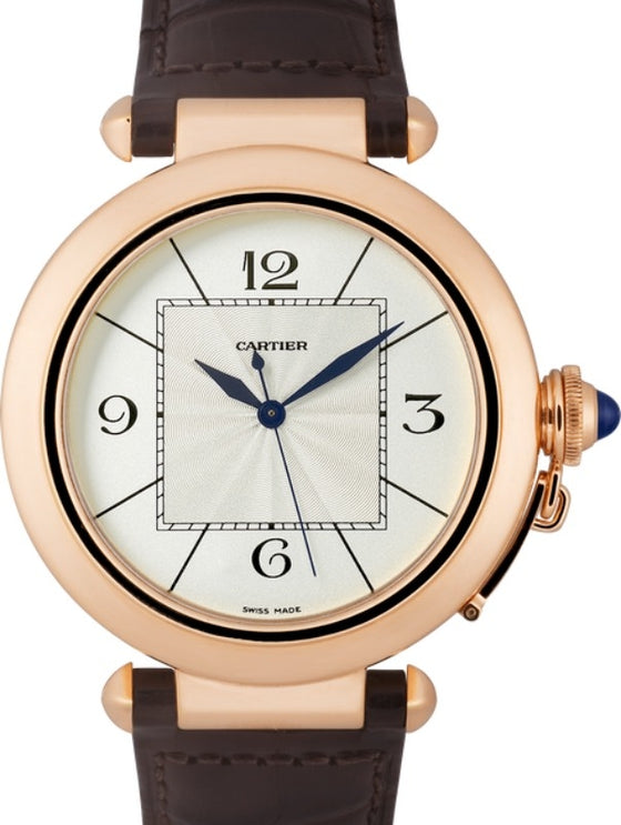 Cartier Pasha De Cartier Men's Watch Automatic Rose Gold 42mm Silver Dial Alligator Leather Strap W3019351 - BRAND NEW