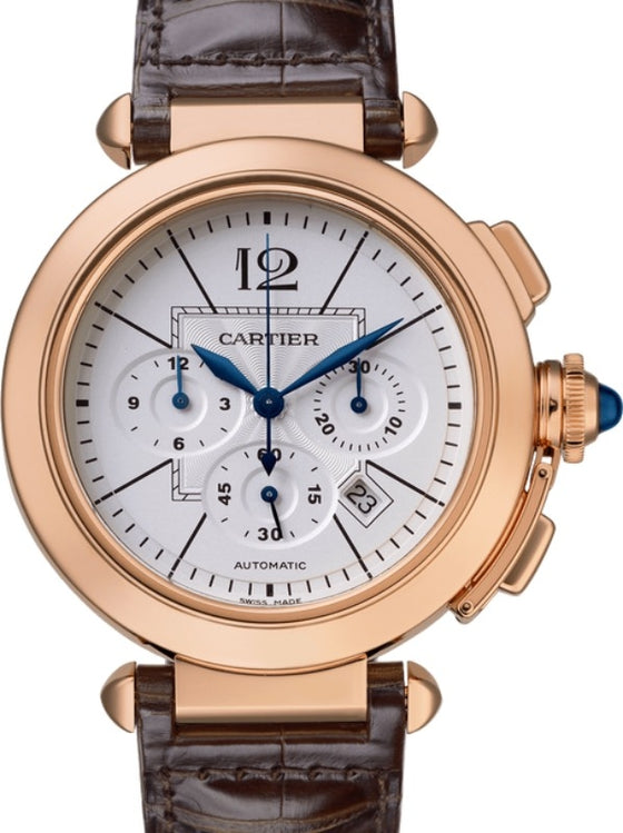 Cartier Pasha De Cartier Men's Watch Automatic Rose Gold 42mm Silver Dial Alligator Leather Strap W3019951 - BRAND NEW