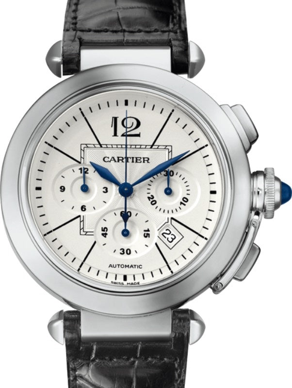 Cartier Pasha De Cartier Men's Watch Automatic Stainless Steel 42mm Silver Dial Alligator Leather Strap W3108555 - BRAND NEW