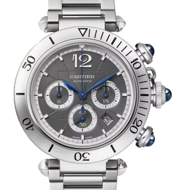Cartier Pasha De Cartier Chronograph Stainless Steel 41mm Anthracite Flinque Grey Dial WSPA0027 - BRAND NEW