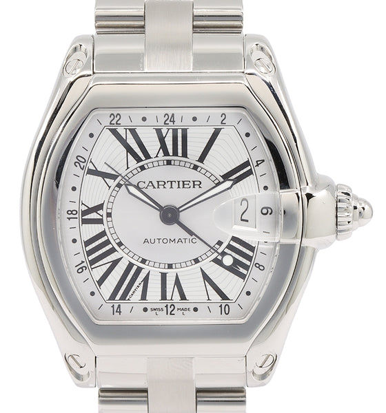 Cartier Roadster GMT Extra Large Stainless Steel Silver Roman Dial & Steel Bracelet Automatic W62032X6 - PRE-OWNED