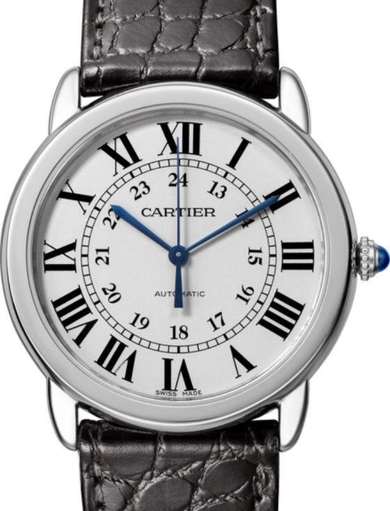 Cartier Ronde Solo de Cartier Automatic Stainless Steel 36mm Silver Dial Alligator Leather Strap WSRN0013 - BRAND NEW